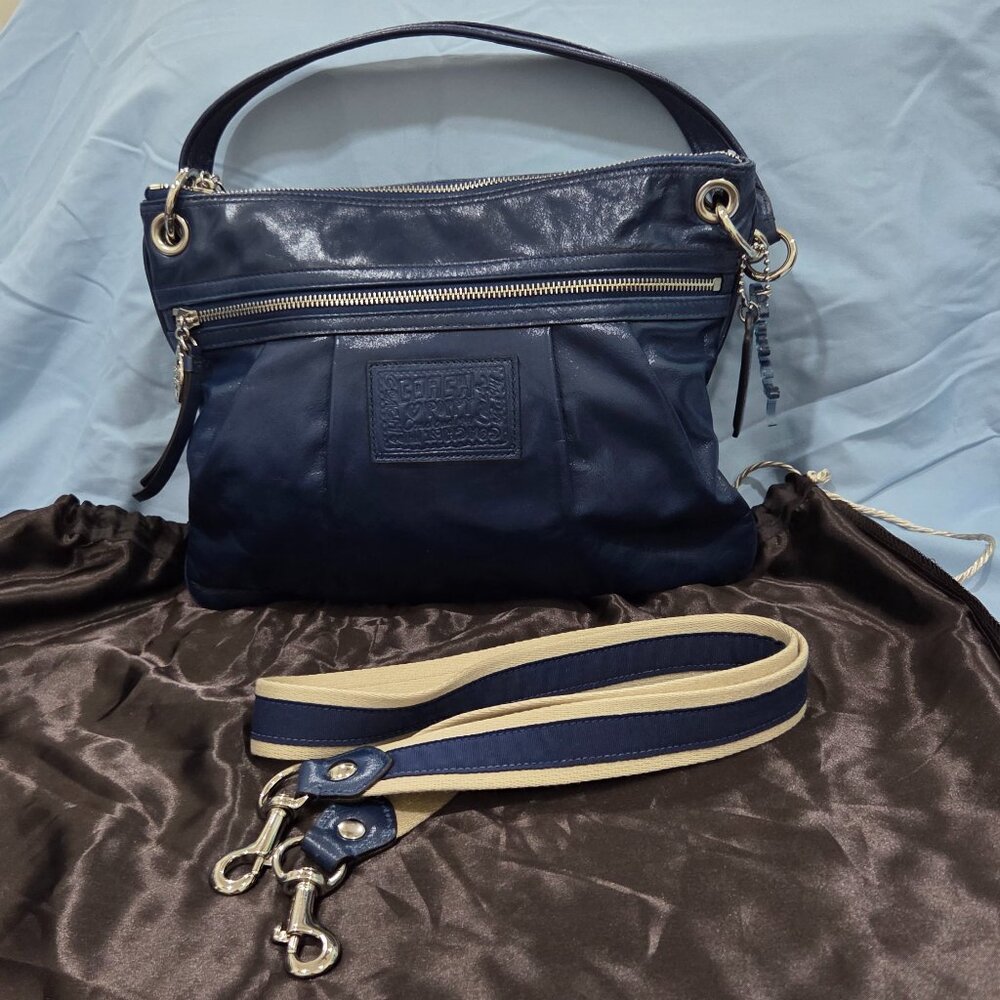 Coach Navy Blue Poppy Leather Bag & Coach Script Keychain
